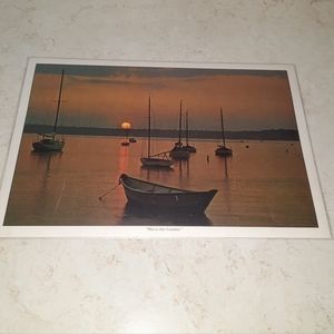 Vintage Placemat Fishing Boats Bright Of America This Is Our Country